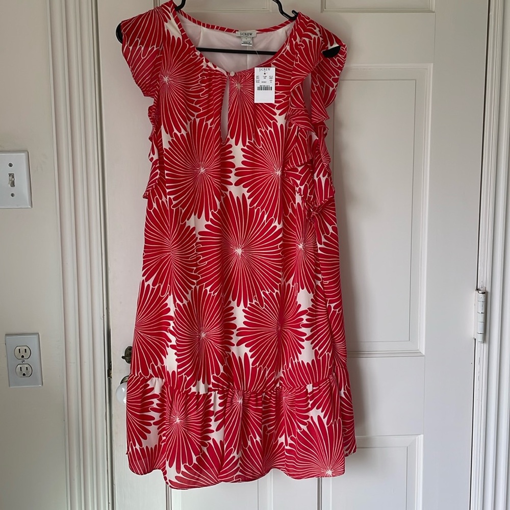 J. Crew Red Starburst Flounce Sleeve Dress